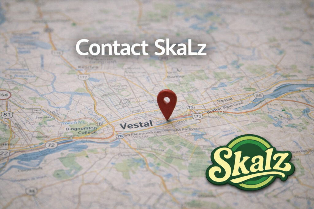 Contact SkaLz adult-use cannabis dispensary in Vestal, NY — licensed recreational cannabis store serving the Southern Tier